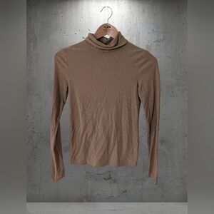 SHEIN Ribbed Long Sleeve Turtleneck Top in Taupe